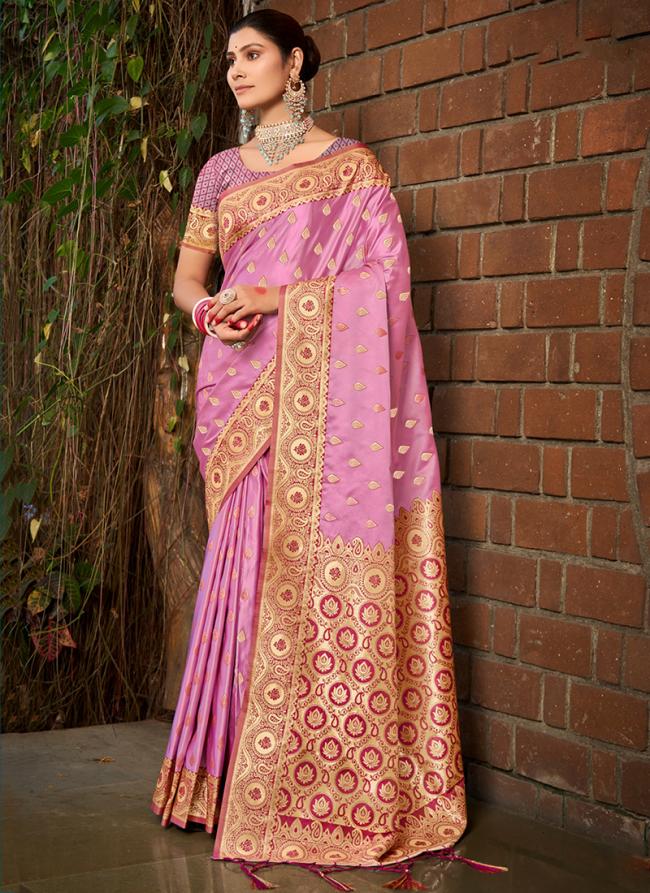 Satin Silk Pink Traditional Wear Weaving Saree